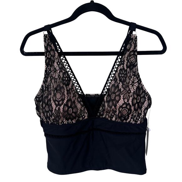 Beachsissi Other - Beachsissi Black Lace Floral V Neck Bikini Swim Top Size Medium Wireless Lined
